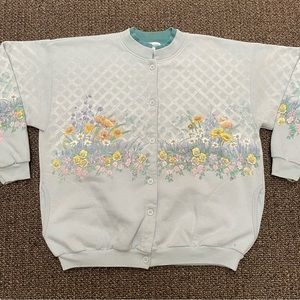 Vintage 80s Artisans All Over Print Floral Cardigan Sweatshirt Size Large